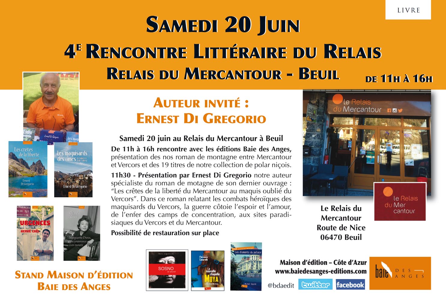 Samedi 20 Juin 4e Rencontre Littéraire du Relais Baie des Anges éditions